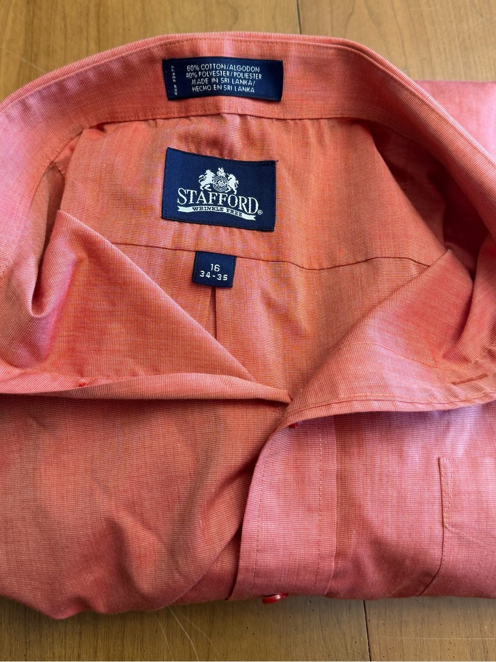 Men's Stafford Coral Button-Up Cotton Blend Shirt | 16 (34-35) - Picture 8 of 8